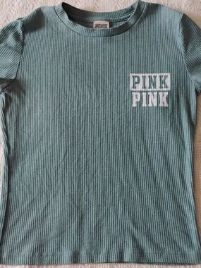 PINK Victoria's Secret Seafoam Ribbed Short Sleeve Tee